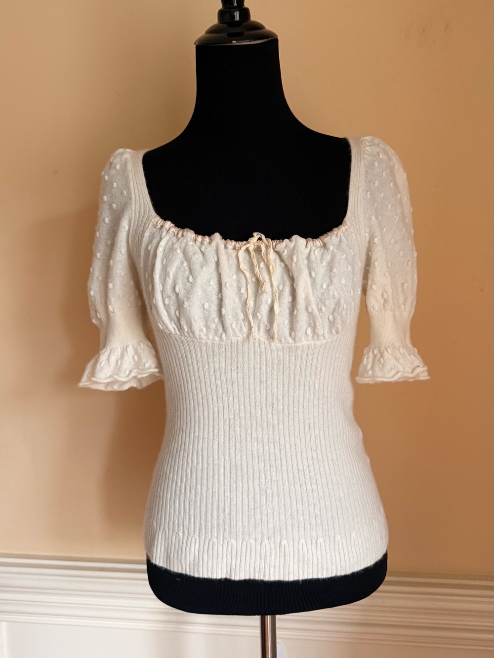 Anthropologie Ruffle-Sleeve Wool Cashmere Knit Blouse sz Small